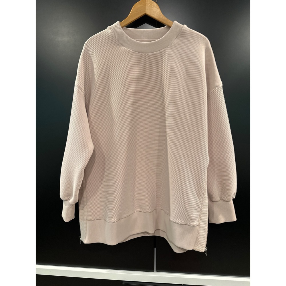 Varley Mae Boyfriend Sweat Ottoman Ribbed Pink Side Zip Pullover VAR01595 Medium
